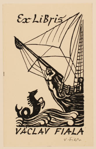 Exlibris by Vaclav Fiala from Czech Republic for Vaclav Fiala - Mermaid Maritime Ship/Boat 