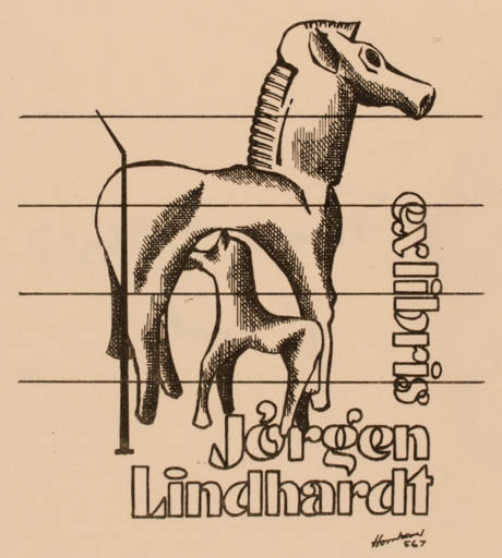 Exlibris by Hans Chr. Hornhaver from Denmark for Jørgen Lindhardt - Horse 