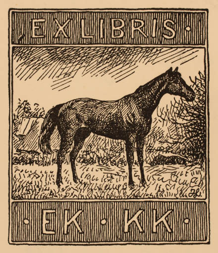 Exlibris by Johannes Larsen from Denmark for E. & K. Kjær - Horse 