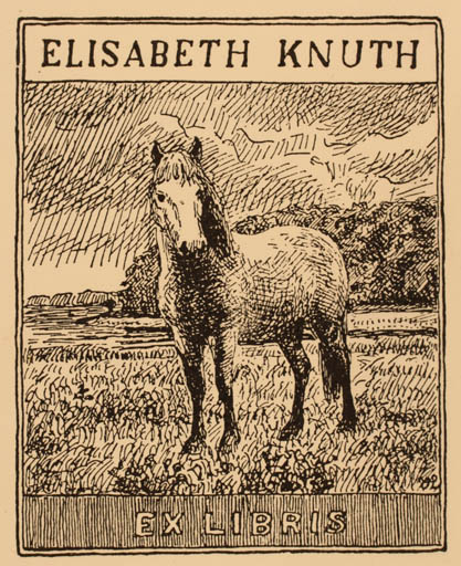 Exlibris by Johannes Larsen from Denmark for Elisabeth Knuth - Horse 