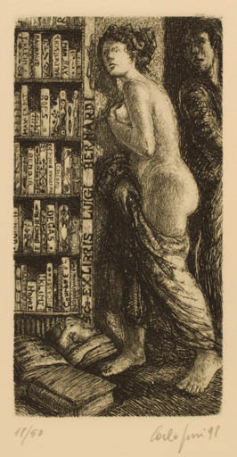 Exlibris by Carla Fusi from Italy for Luigi Bernardi - Book Woman Couple 