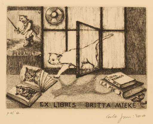 Exlibris by Carla Fusi from Italy for Britta Mieke - Book Interior Cat 