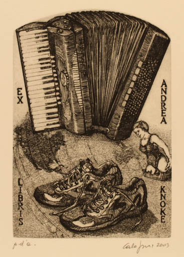 Exlibris by Carla Fusi from Italy for Andrea Knoke - Woman Music 