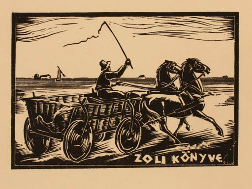 Exlibris by G. Szabo-Kalmann from Hungary for ? Zoli - Scenery/Landscape Horseman/Rider 