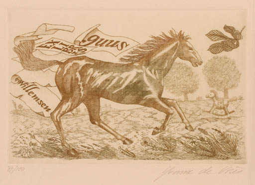 Exlibris by Yvonne de Vries from Netherland for Guus Willemsen - Horse 