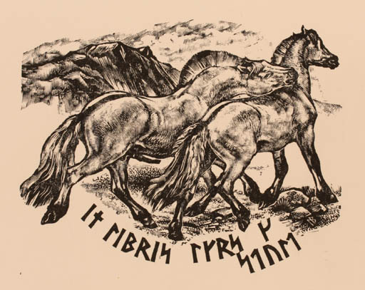 Exlibris by Leslie Benenson from Great Britain for ? ? - Horse 