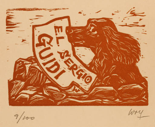 Exlibris by Remo Wolf from Italy for Sergio Guidi - Dog 