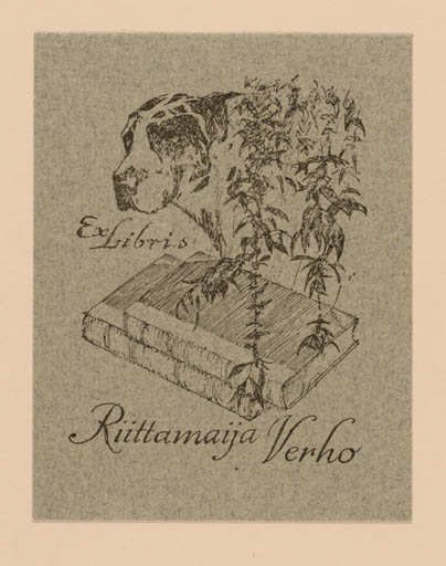 Exlibris by Marius af Schultén from Finland for Riittamaija Verho - Book Dog 