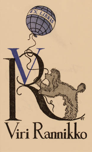 Exlibris by Erkki Tanttu from Finland for Viri Rannikko - Dog 