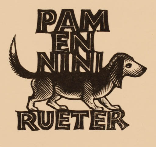 Exlibris by Pam Georg Rueter from Netherland for Pamenini Rueter - Dog 