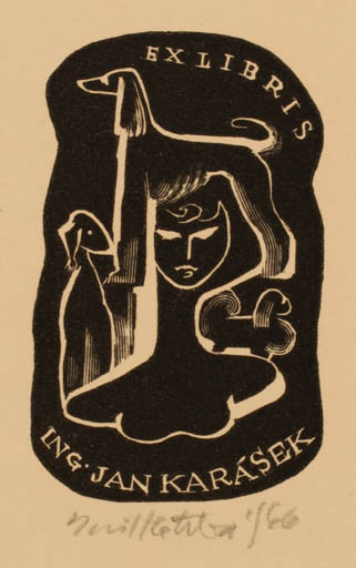 Exlibris by Emil Kotrba from Czechoslovakia for Ing. Jan Karásek - Dog Woman 