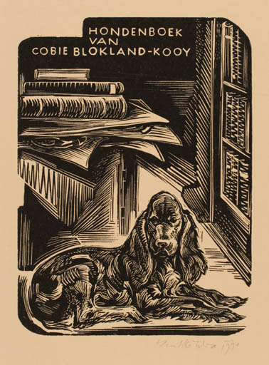 Exlibris by Emil Kotrba from Czechoslovakia for Cobie Blokland-Kooy - Book Dog 