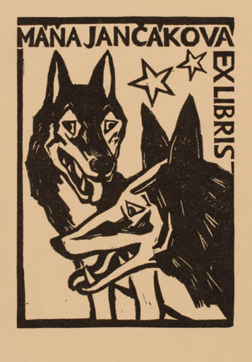 Exlibris by Michal Florian from Czechoslovakia for Mana Jancakova - Dog 