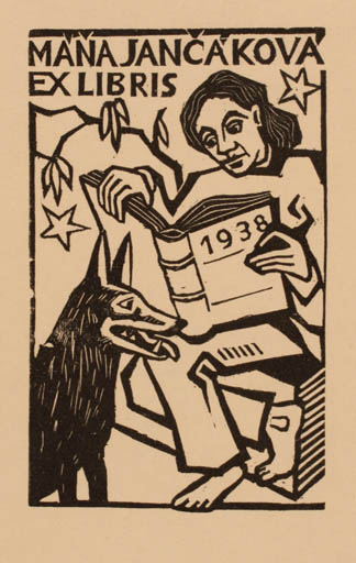 Exlibris by Michal Florian from Czechoslovakia for Mana Jancakova - Book Dog 