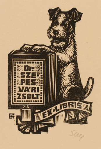 Exlibris by Antal Fery from Hungary for Dr. Szepesvári Zsolt - Dog 