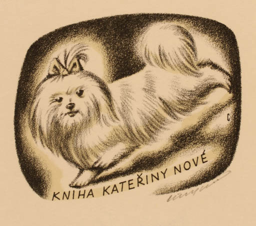 Exlibris by Vojtech Cinybulk from Czechoslovakia for Kateriny Nové - Dog 