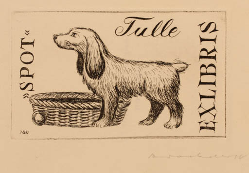 Exlibris by Jörgen Brockdorff-Nielsen from Denmark for Tulle Due Nielsen - Dog 