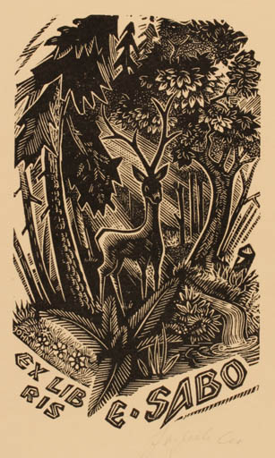 Exlibris by Johannes Juhansoo from Estonia for E. Sabo - Fauna 