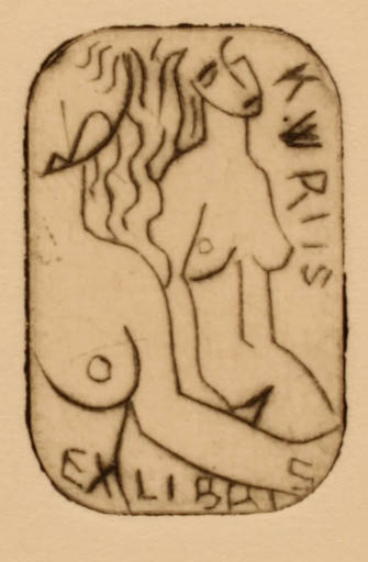 Exlibris by Frank Pedersen from Denmark for Kaj Welsch Riis - Woman Nude 