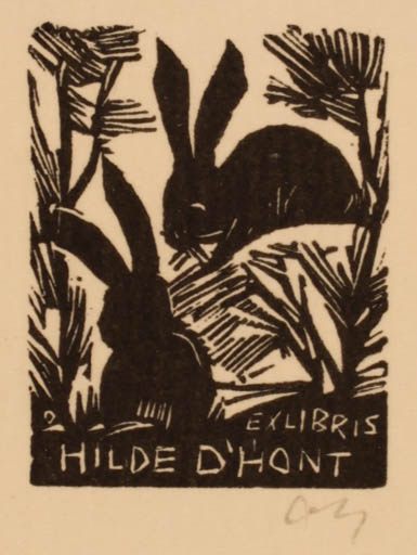 Exlibris by Herbert S. Ott from Germany for Hilde D`Hont - Fauna 