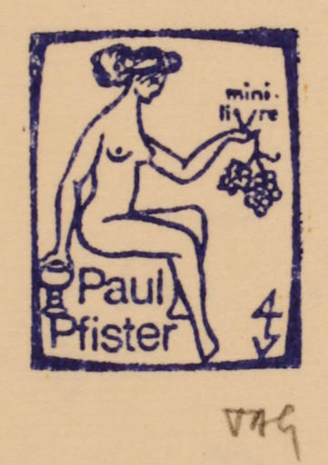 Exlibris by Gerhard Tag from Germany for Paul Pfister - Woman Wine 