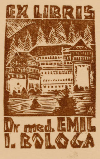 Exlibris by Kàroly Andrusko from Yugoslavia for Dr. Emil I. Bologa - Architecture 