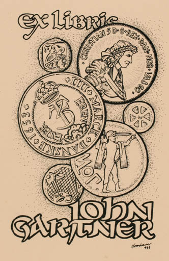 Exlibris by Hans Chr. Hornhaver from Denmark for John Gartner - Hobby 