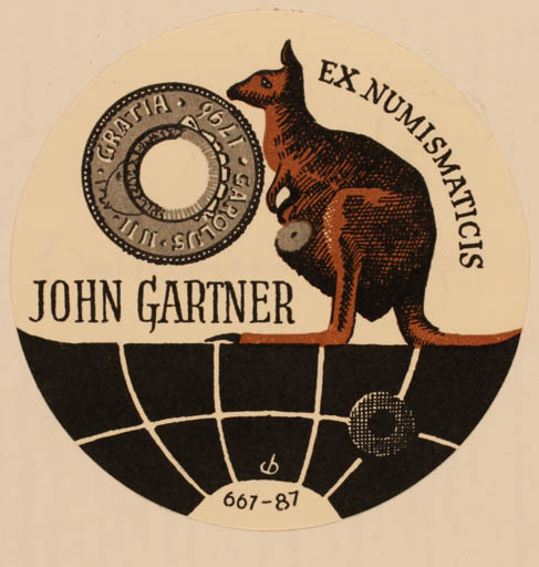Exlibris by Christian Blæsbjerg from Denmark for John Gartner - Fauna Globe 