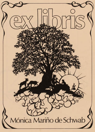 Exlibris by Michal Schwab from Germany for Monica Marino de Schwab - Jugend Tree 