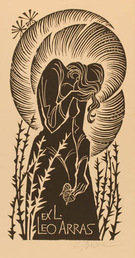 Exlibris by Ladislav Rusek from Czechoslovakia for Leo Arras - Woman 