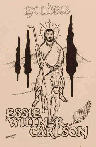 Exlibris by Hans Chr. Hornhaver from Denmark for Essie Elwi Carlson - Religion 