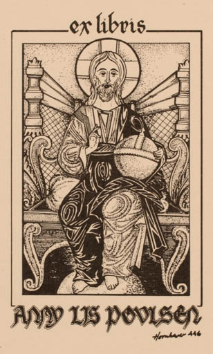 Exlibris by Hans Chr. Hornhaver from Denmark for Anny Lis Poulsen - Religion 