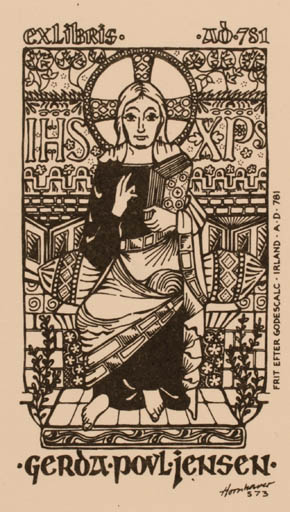 Exlibris by Hans Chr. Hornhaver from Denmark for Gerda Poul Jensen - Madonna Religion 