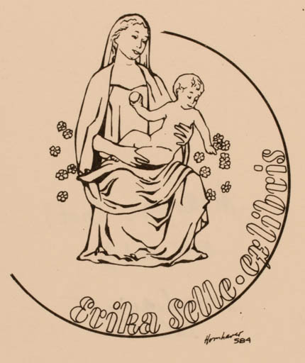 Exlibris by Hans Chr. Hornhaver from Denmark for Erika Selle - Madonna Religion 