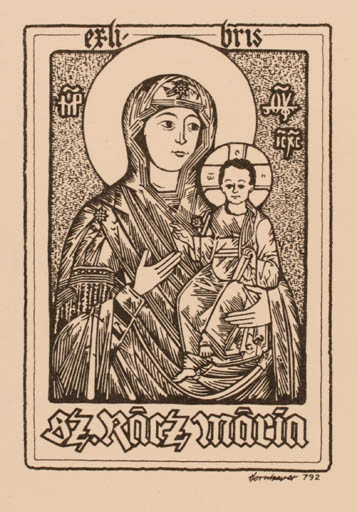 Exlibris by Hans Chr. Hornhaver from Denmark for Sz.Rocz Maria - Madonna Religion 