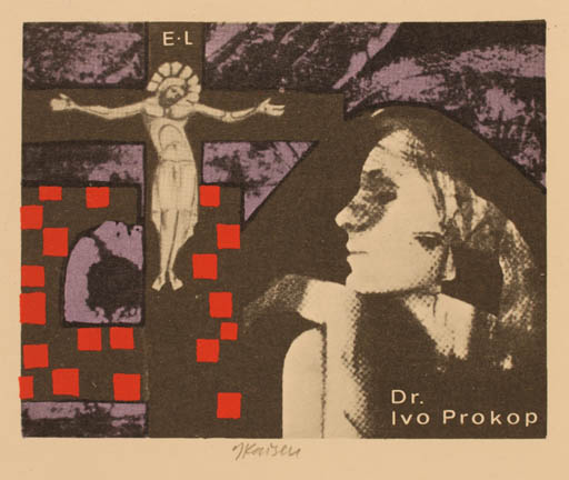 Exlibris by Jaroslav Kaiser from Czechoslovakia for Dr. Ivo Prokop - Woman Religion 