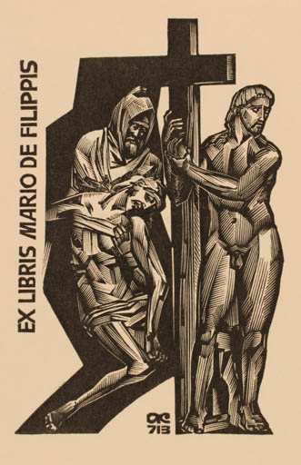 Exlibris by Anatolij Kalaschnikow from Czechoslovakia for Mario de Filippis - Man Religion 