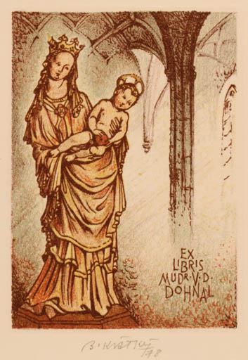 Exlibris by Bohumil Kratky from Czechoslovakia for V. D. Dohnal - Madonna Religion 