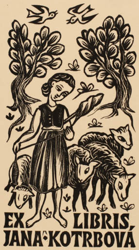 Exlibris by Michal Florian from Czech Republic for Jana Kotrbova - Working Fauna Flora Woman 