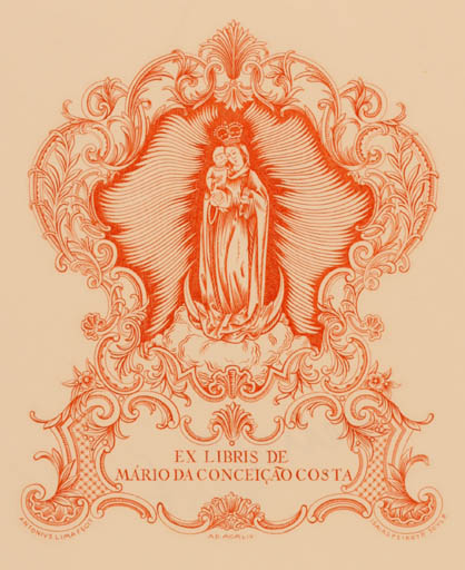 Exlibris by Antonio Lima from Portugal for Mario Da Conceicao Costa - Madonna Religion 
