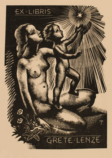 Exlibris by Jozsef Menyhart from Hungary for Grete Lenze - Madonna Religion 