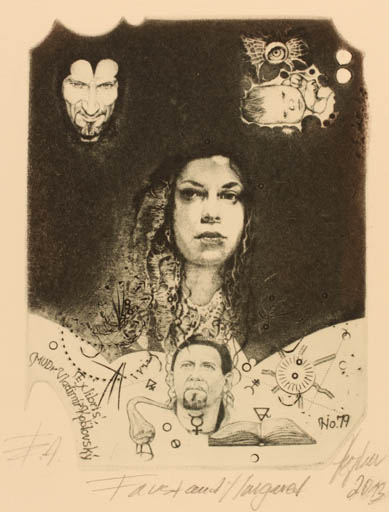 Exlibris by Günter Hujber from Czech Republic for Vladimir Koblovsky - Woman Literature Man Portrait 