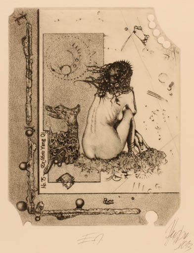 Exlibris by Günter Hujber from Czech Republic for Yang Qi - Woman 