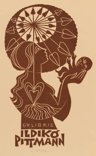 Exlibris by L Ruzek from Czechoslovakia for Ildikó Pittmann - Madonna Religion 