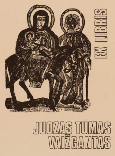 Exlibris by Joseph Sodaitis from USA for Jouzas Tumas Vaizgantas - Madonna Religion 