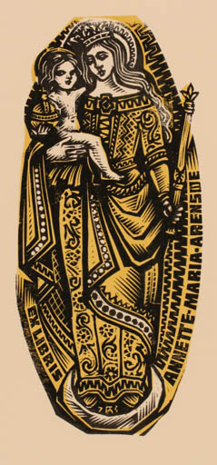 Exlibris by Antal Fery from Hungary for Annette Maria Arensoe - Madonna Religion 