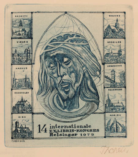 Exlibris by Oskar Thorsen from Denmark for ? ? - Exlibris Congress Church Portrait Religion 