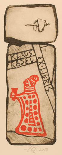 Exlibris by Torill  Elisabeth Larsen from Norway for Klaus Rödel - Bird Woman Leda and the Swan 