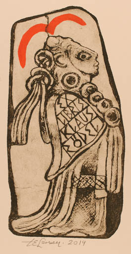 Exlibris by Torill  Elisabeth Larsen from Norway for Klaus Rödel - Bird Woman Leda and the Swan 