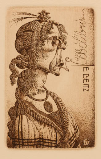 Exlibris by Erhard Beitz from Germany for Erhard Beitz - Woman Portrait 